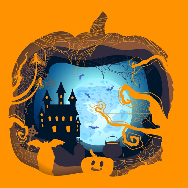 Kartka Okolicznościowa Wesołym Halloween Postaci Warstwowo Wyciętych Arkuszy Papieru Wizerunkiem Wektor Stockowy