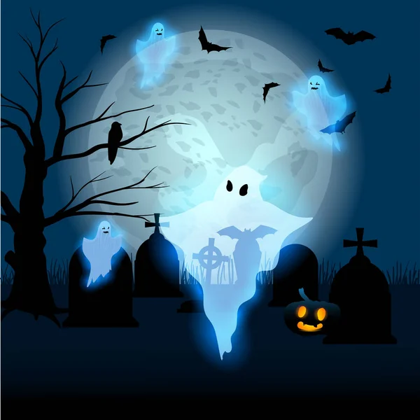 Tapeta Halloween Noc Księżycowym Cmentarzem Nocnym Nietoperze Zabawne Duchy Dynia Wektory Stockowe bez tantiem