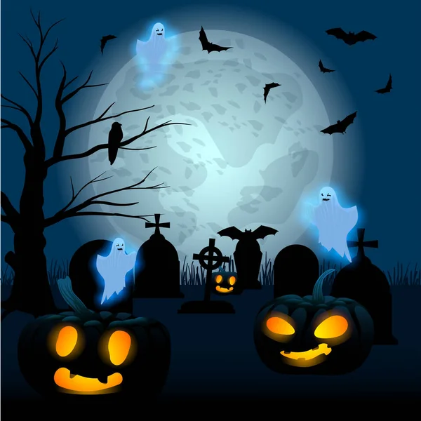 Halloween Papel Parede Com Morcegos Abóboras Engraçadas Fantasmas Assustadores Cemitério Vetor De Stock