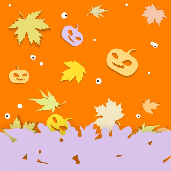 Uroczyste Tło Halloween Jasnych Zabawnych Dyń Klon Dekoracyjne Liście Oczy Ilustracja Stockowa