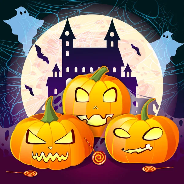 All Saints Night Halloween Cartoon Style Card Com Abóboras Engraçadas Ilustrações De Stock Royalty-Free