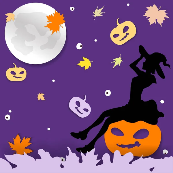 Uroczyste Tło Halloween Jasnymi Zabawnymi Dyniami Oczy Ciemnym Tle Księżycem Grafika Wektorowa
