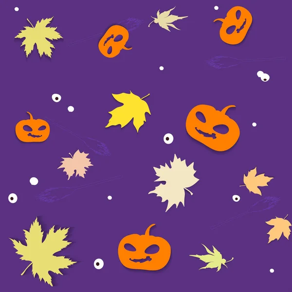 Uroczyste Tło Halloween Jasnych Zabawnych Dyń Klon Dekoracyjne Liście Oczy Ilustracje Stockowe bez tantiem