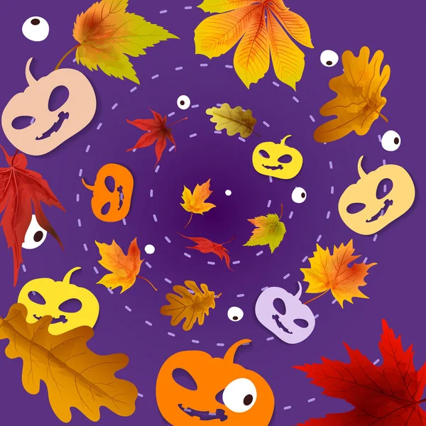 Halloween Wzór Wakacje Zabawy Śmieszne Dynie Jesień Klon Dąb Liście Ilustracja Stockowa