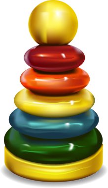 Tahtadan yapılmış güzel bir eski oyuncak, çocuklar için bir piramit, küçükler için iyi bir eğitici oyun