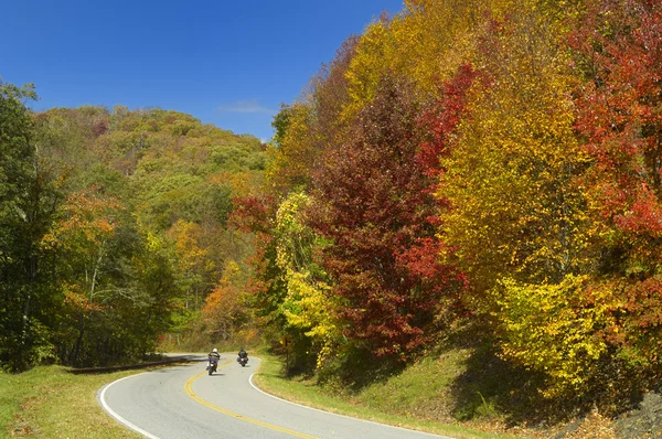 Motociclistas em Cherohala Skyway no outono Fotografias De Stock Royalty-Free