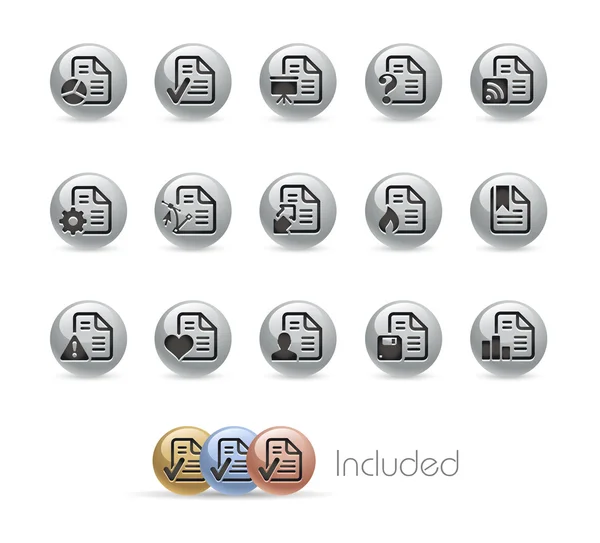 Documents Icons - 2 of 2 -- Metal Round Series — Wektor stockowy