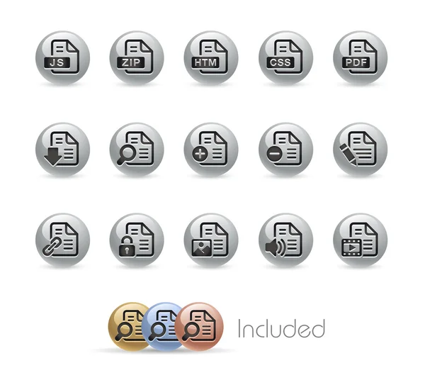 Ícones de documentos - 1 de 2 - Série redonda de metal —  Vetores de Stock