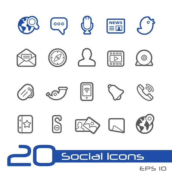 Iconos de redes sociales - - Serie de líneas — Archivo Imágenes Vectoriales