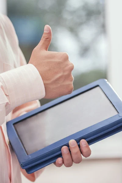 Hand with tablet touch — Stock Photo, Image