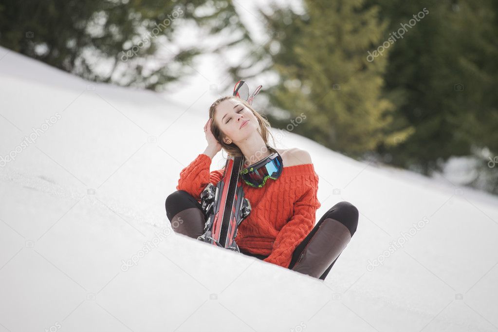 Girl with skis