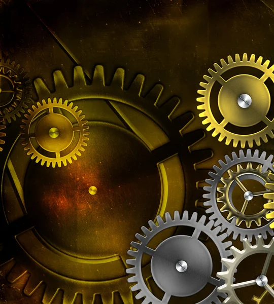 Steampunk old gear mechanism on the background of old vintage pa — Stock Photo, Image