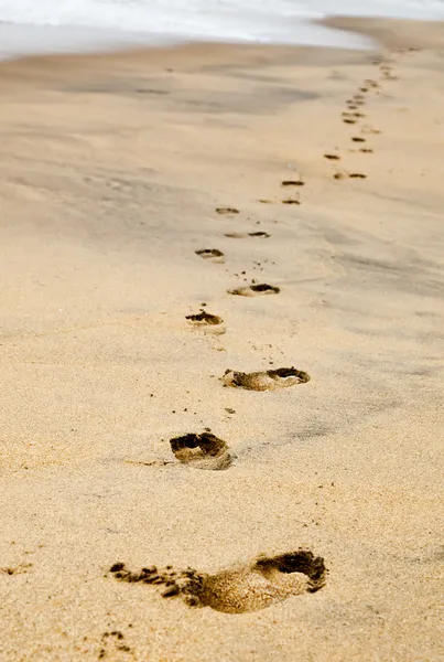 Huellas en la arena en el océano —  Fotos de Stock