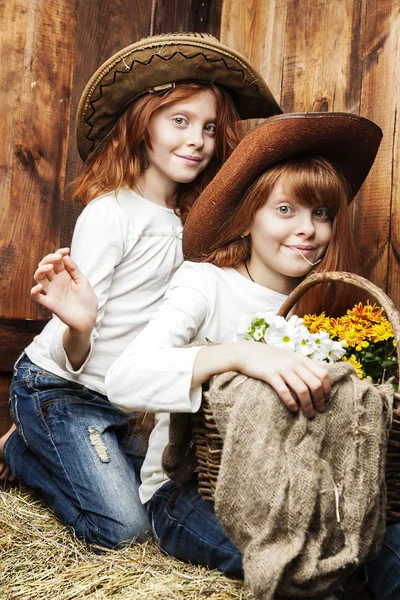 Sisters twins red — Stock Photo, Image