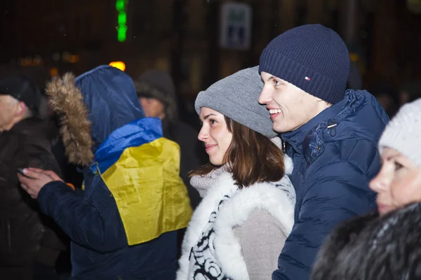 Pro-europäische Gewerkschaftsdemonstranten auf dem Maidan. — Stockfoto