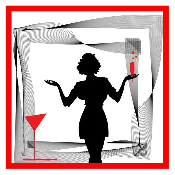 抽象化の女性のシルエットの黒と赤のガラス — ストックベクタ
