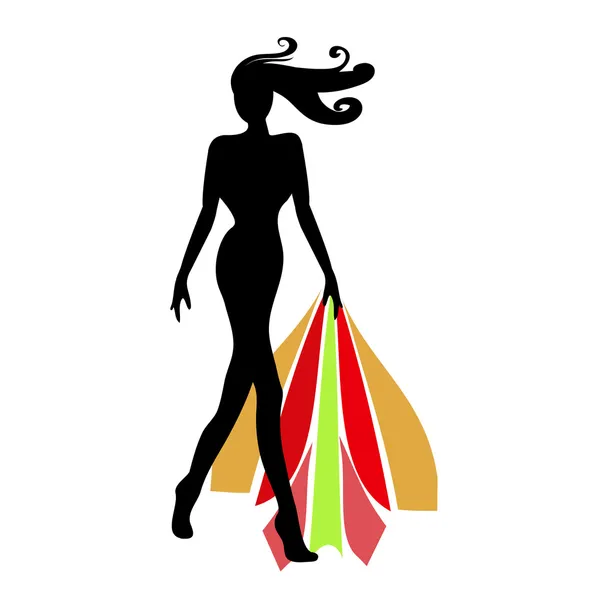 Maniquí femenino silueta y percha de hierro negro — Vector de stock