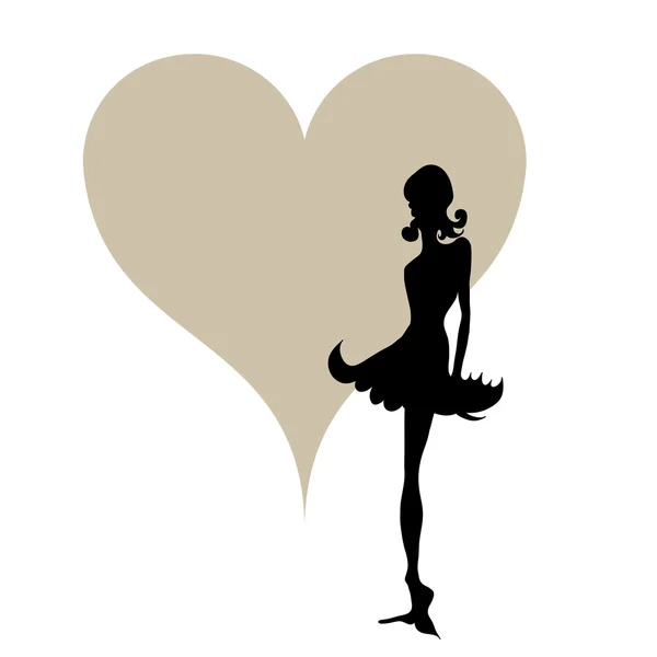 Elegant zwart silhouet van vrouw met hart — Stockvector