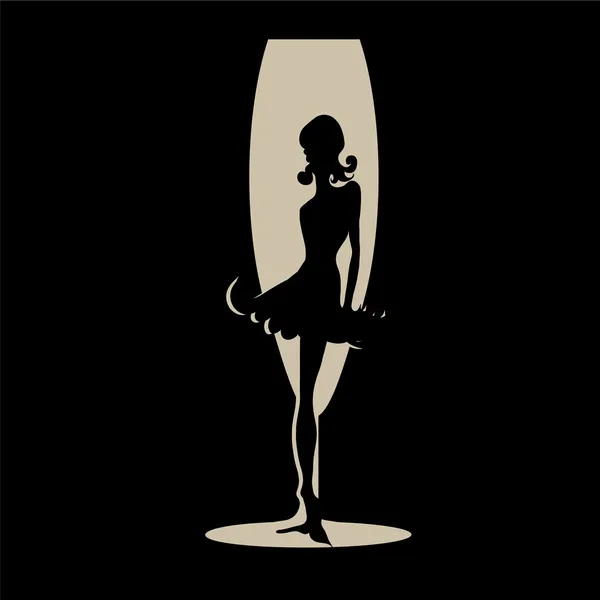 Elegante silhouette nera di donna con cuori — Vettoriale Stock