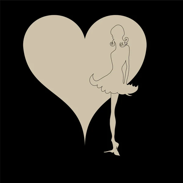 Elegante silueta negra de mujer con corazones — Archivo Imágenes Vectoriales
