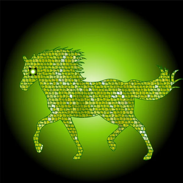 Caballo fino mosaico verde silueta de color — Vector de stock