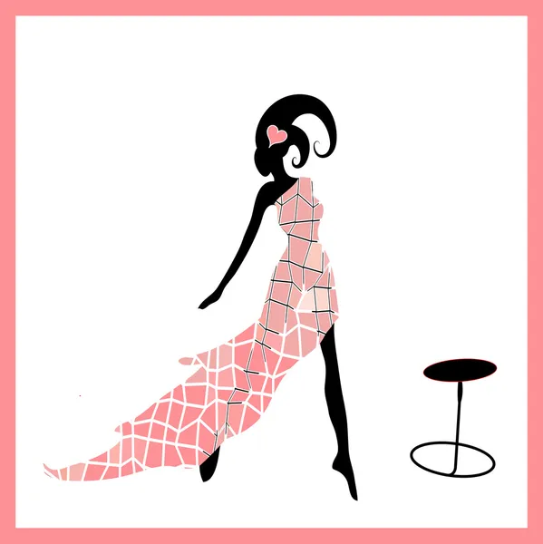 Vrouwelijke silhouet in een bloemrijke jurk — Stockvector