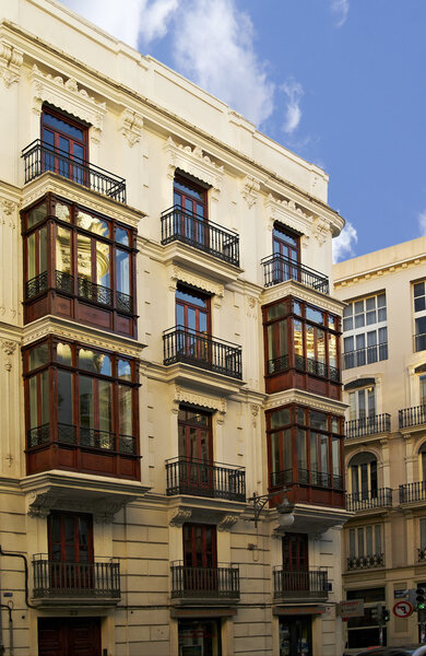 Famous historic building With Beautiful moulding and balconies in Valencia, Spain