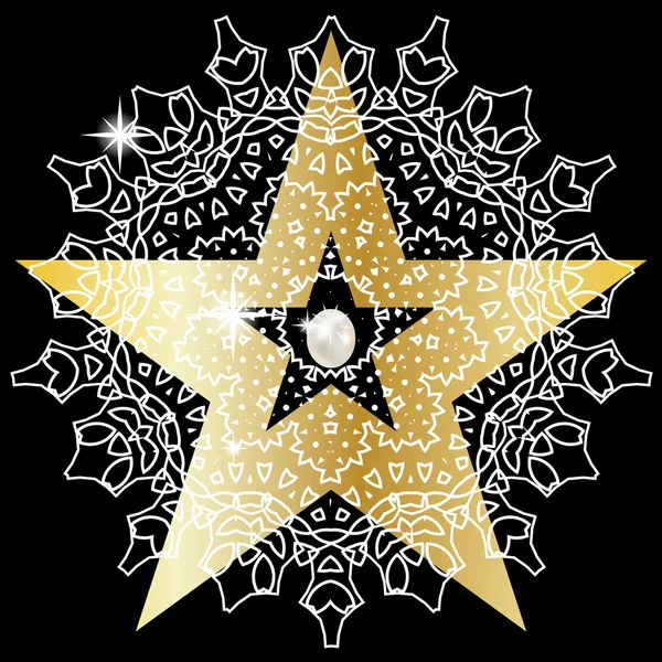 Estrella de oro con enormes perlas preciosas — Vector de stock