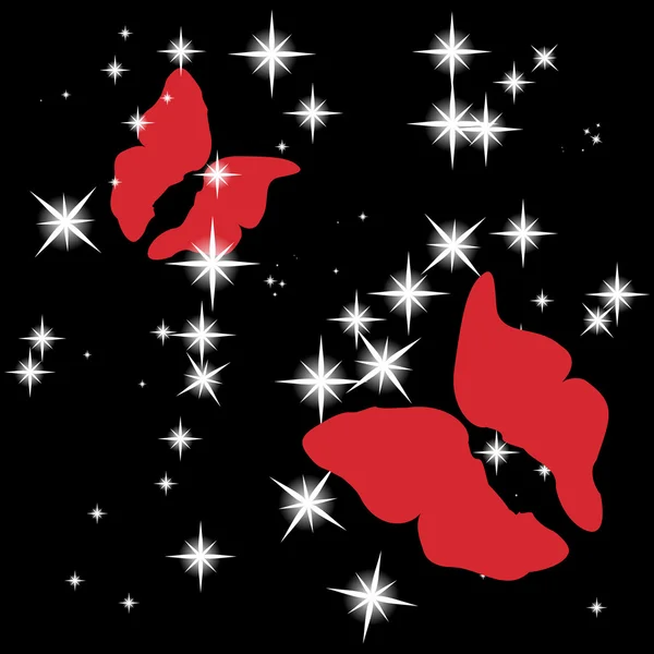 Papillons amour rouge sur ciel nocturne brillant — Image vectorielle