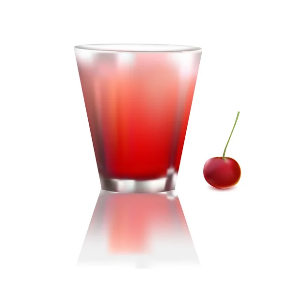 Un vaso de jugo frío en el día caliente y cereza — Vector de stock