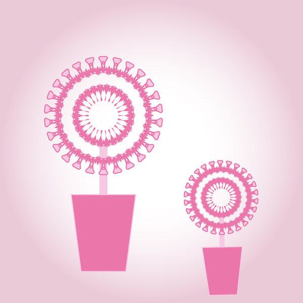 Pink spring flowers in red pot