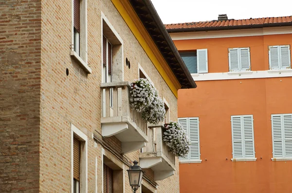 Balkon mit luxuriösen weißen Blumen — Stockfoto