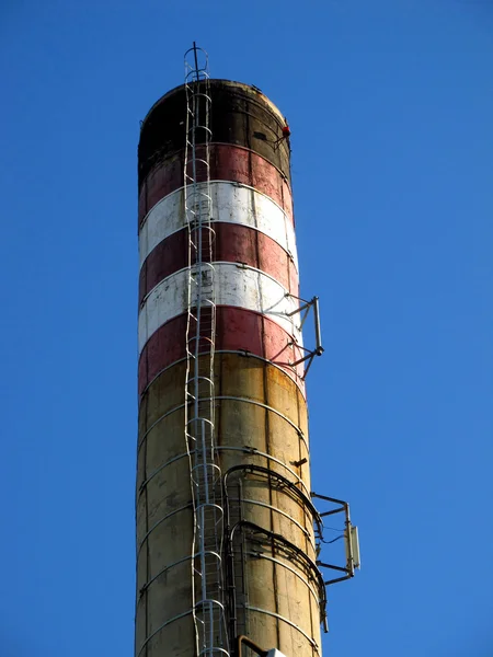 Old white and red industrial chimney — Stock Photo, Image