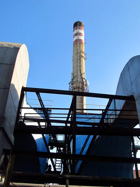 Old white and red industrial chimney — Stock Photo, Image