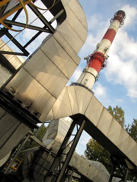 Installation of flue gas dust removal and red-white concrete chi — Stock Photo, Image