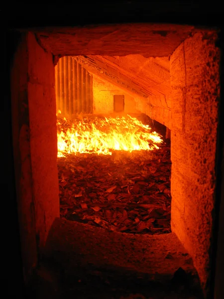 Fogo na grelha da caldeira — Fotografia de Stock