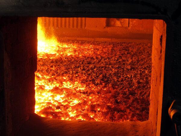 fire in the boiler furnace grate