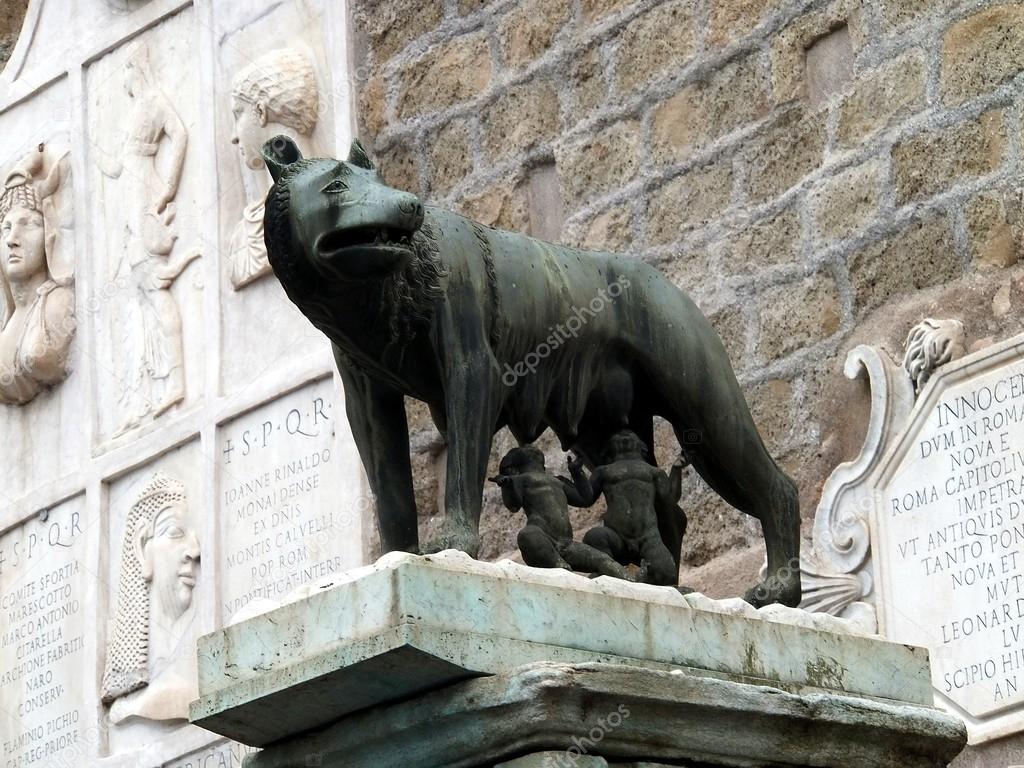 Sculpture of a mother-wolf feeding Romulus and Remus, Rome, 