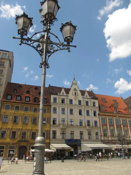 Section of the square in the old town of Wroclaw in Poland, with — Stock Photo, Image