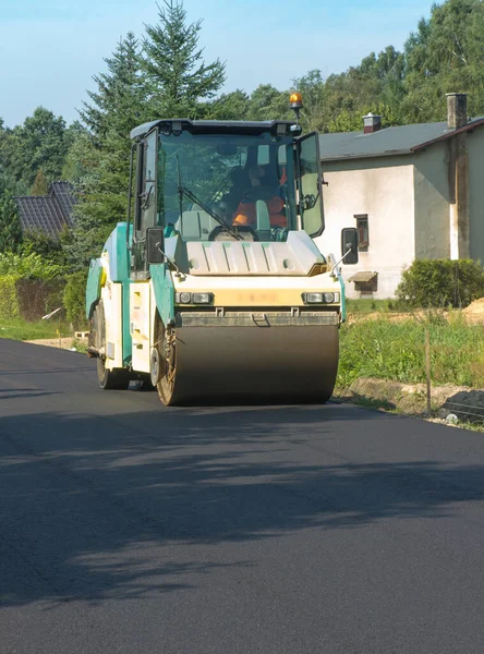 Road Roller Compacting First Layer Asval Construction Paved Road Dirt — Stock Photo, Image