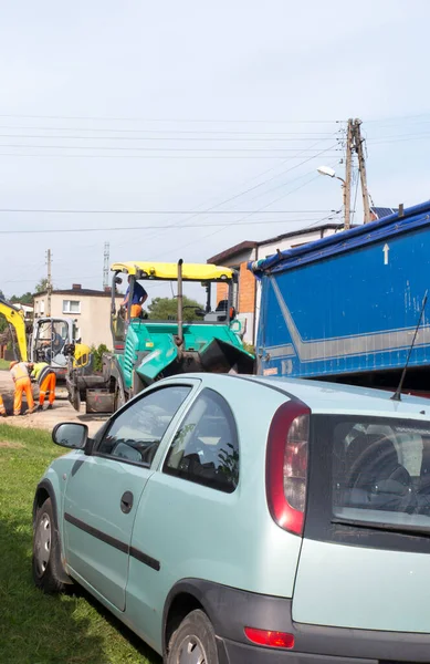 Construction Une Rue Campagne Avec Une Surface Asphaltée Nivellement Pose — Photo