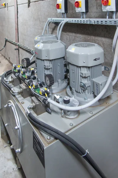 Hydraulic Power Unit Control Actuators Bulk Material Biomass Feeder — Stock Photo, Image