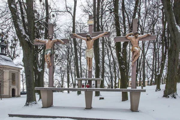 Croix Jésus Les Deux Voleurs Sur Calvaire Sanctuaire International Sainte — Photo