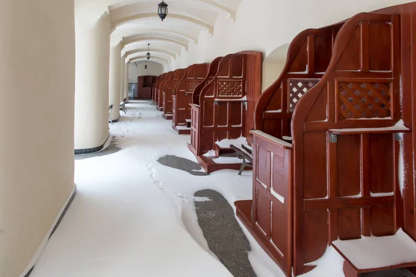 Confessionals Covered Snow Courtyard Sanctuary Anne Anne Mountain Poland — Stock Photo, Image
