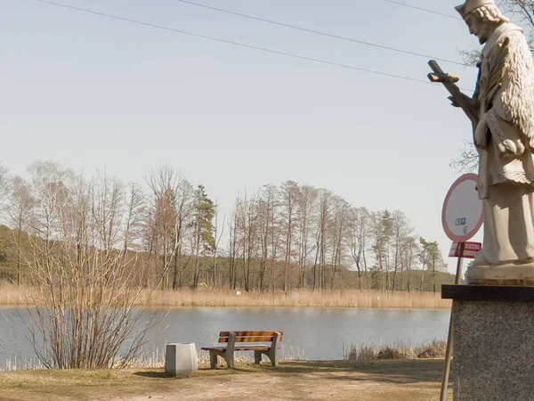 Estatua Junto Carretera San Juan Nepomuk Estanque Zielona Kalety Río — Foto de Stock