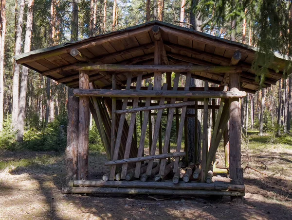 Oude Houten Hooiberg Hooi Wilde Dieren Het Bos Voeden — Stockfoto