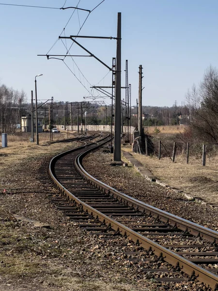 Boczny Tor Kolejowy Prowadzący Głównej Kolei Ilustracja Powiedzenia Odstawić Boczną — Zdjęcie stockowe