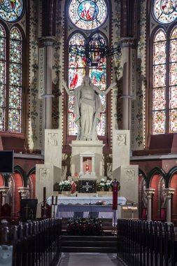 Torun, Polonya, 09 Mayıs 2022: Polonya 'nın Torun kentinde İskenderiyeli Aziz Catherine garnizon kilisesi.