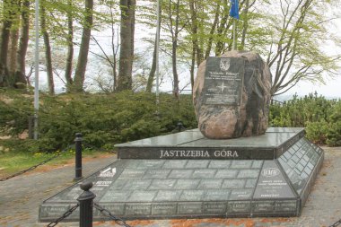 Jastrzebia Gora, Poland - maj 10,  2022: The North Star - a memorial stone lying in Jastrzebia Gora / Wladyslawowo which marks the northernmost place in Poland.