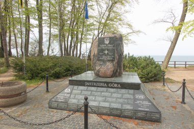 Jastrzebia Gora, Poland - maj 10,  2022: The North Star - a memorial stone lying in Jastrzebia Gora / Wladyslawowo which marks the northernmost place in Poland.